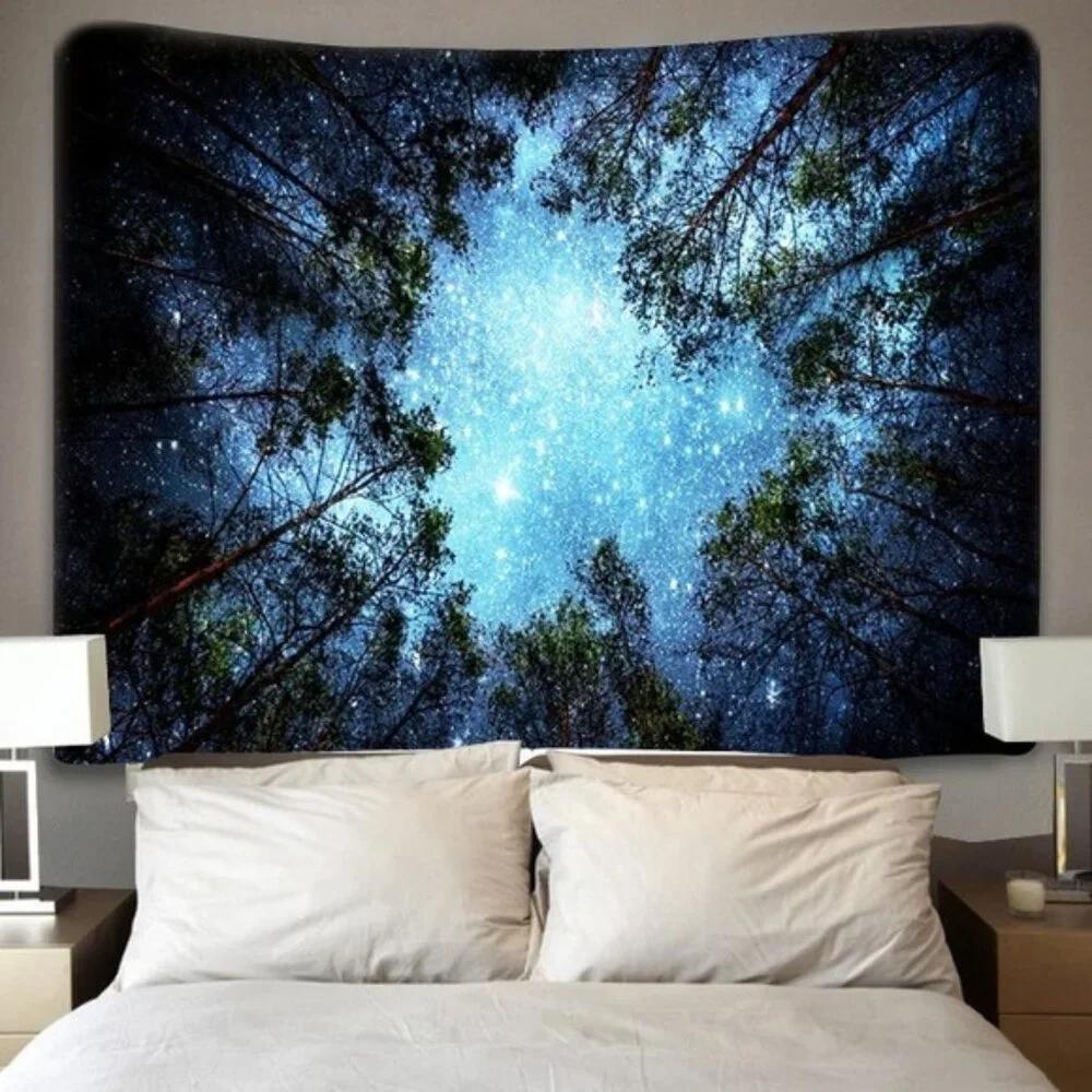 Starry Forest Night Sky Tapestry for Yoga/Bedroom